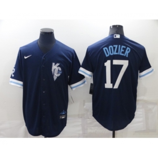 Men's Kansas City Royals #17 Hunter Dozier 2022 Navy Blue City Connect Cool Base Stitched Jersey - Ujersey