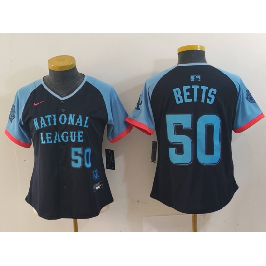 Women's Los Angeles Dodgers #50 Mookie Betts Number Navy 2024 All Star Limited Stitched Jersey - Ujersey