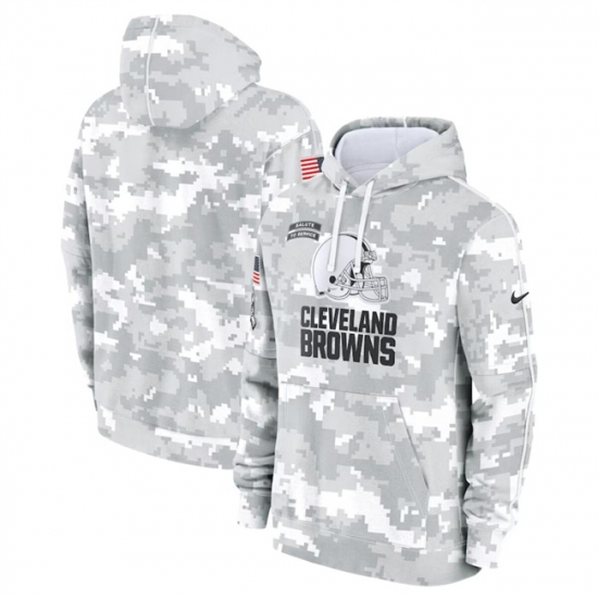 Men's Cleveland Browns 2024 Arctic Camo Salute To Service Club Fleece Pullover Hoodie - Ujersey