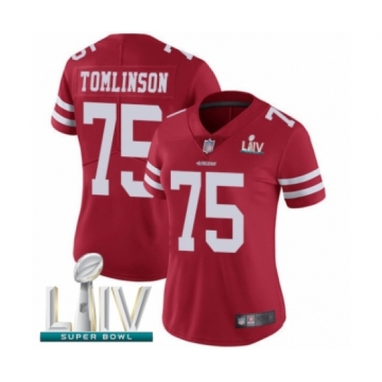 Women's San Francisco 49ers #75 Laken Tomlinson Red Team Color Vapor Untouchable Limited Player Super Bowl LIV Bound Football Jersey - Ujersey