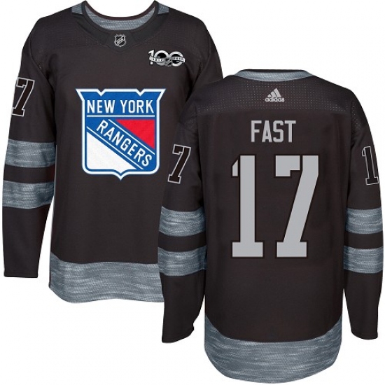 Men's Adidas New York Rangers #17 Jesper Fast Authentic Black 1917-2017 100th Anniversary NHL Jersey - Ujersey