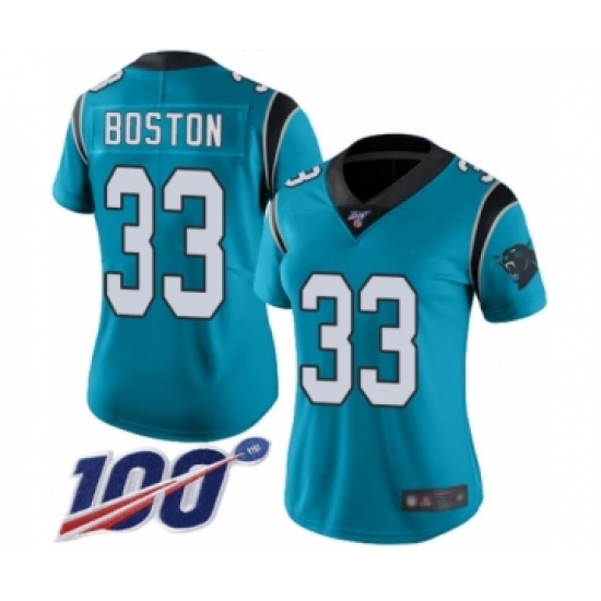 Women's Carolina Panthers #33 Tre Boston Limited Blue Rush Vapor Untouchable 100th Season Football Jersey - Ujersey