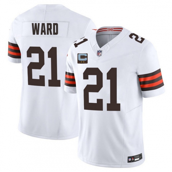 Men's Cleveland Browns #21 Denzel Ward White 2025 F.U.S.E. With 2-Star C Vapor Limited Stitched Football Jersey - Ujersey