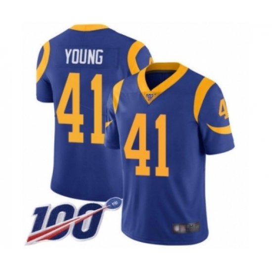 Men's Los Angeles Rams #41 Kenny Young Royal Blue Alternate Vapor Untouchable Limited Player 100th Season Football Jersey - Ujersey