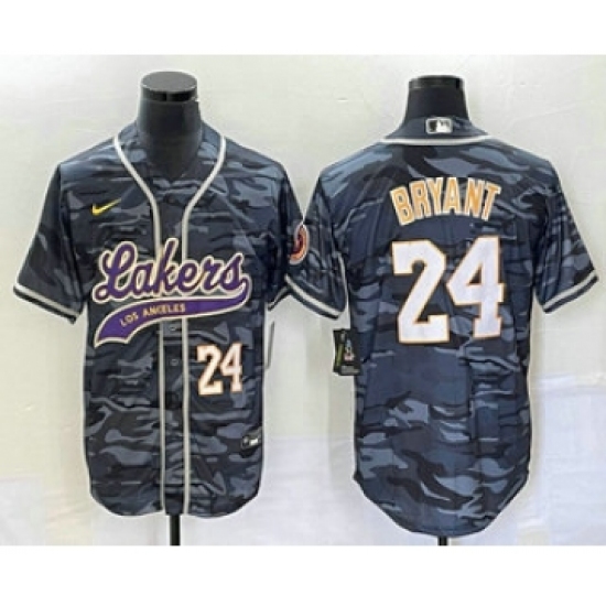 Men's Los Angeles Lakers #24 Kobe Bryant Black Camo Cool Base Stitched Baseball Jersey - Ujersey