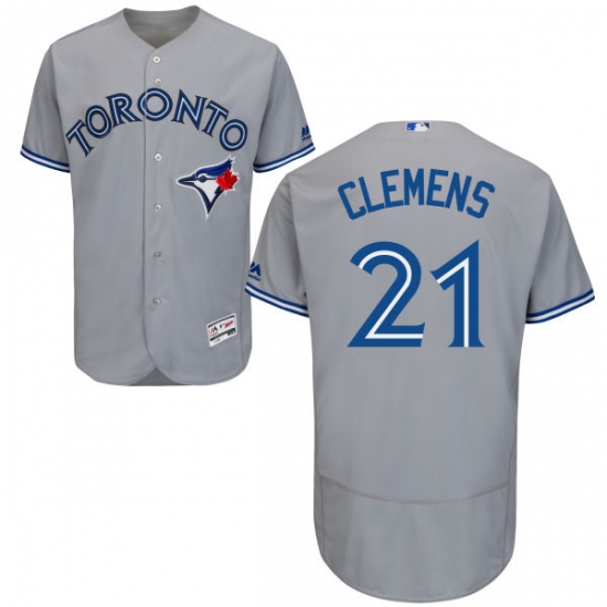 Men's Majestic Toronto Blue Jays #21 Roger Clemens Grey Road Flex Base Authentic Collection MLB Jersey - Ujersey