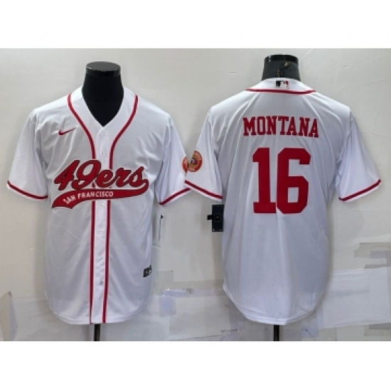 Men's San Francisco 49ers #16 Joe Montana White With Patch Cool Base Stitched Baseball Jersey - Ujersey