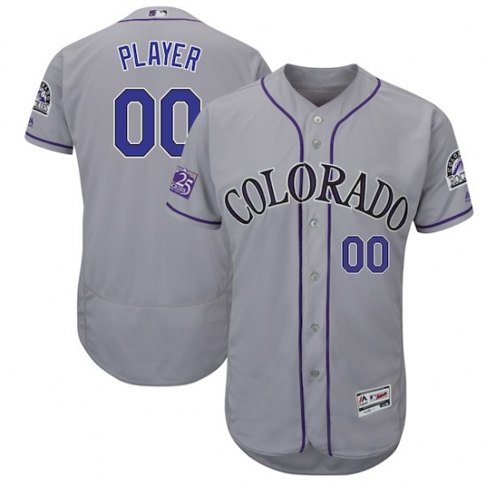 Men's Colorado Rockies Majestic Gray 25th Season Patch On-Field Flex Base Custom Jersey