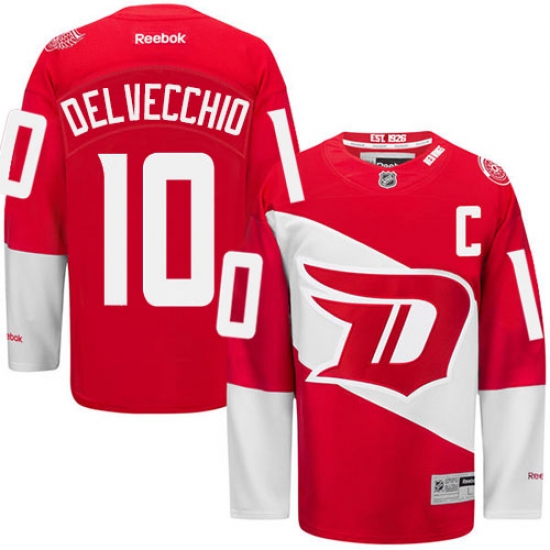 Men's Reebok Detroit Red Wings #10 Alex Delvecchio Premier Red 2016 Stadium Series NHL Jersey - Ujersey