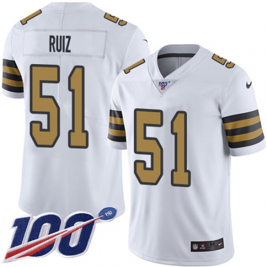 Men's New Orleans Saints #51 Cesar Ruiz White Stitched NFL Limited Rush 100th Season Jersey - Ujersey