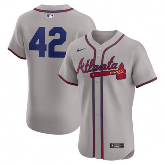 Men's Atlanta Braves #42 Jackie Robinson Gray Flex Base Stitched Jersey - Ujersey
