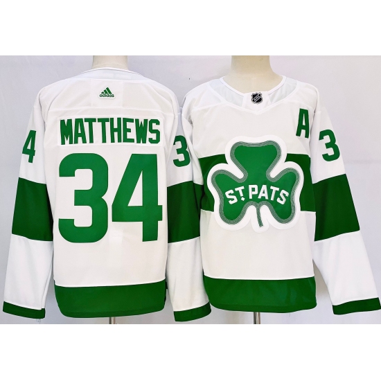 Men's Toronto Maple Leafs #34 Auston Matthews White St Patricks Authentic Jersey