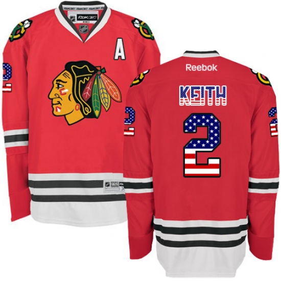 Men's Reebok Chicago Blackhawks #2 Duncan Keith Authentic Red USA Flag Fashion NHL Jersey - Ujersey