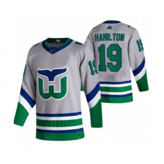 Men's Carolina Hurricanes #19 Dougie Hamilton Grey 2020-21 Reverse Retro Alternate Hockey Jersey - Ujersey