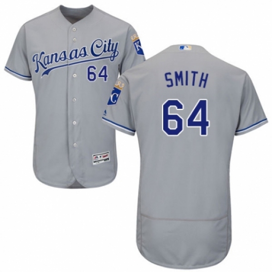 Men's Majestic Kansas City Royals #64 Burch Smith Grey Road Flex Base Authentic Collection MLB Jersey - Ujersey