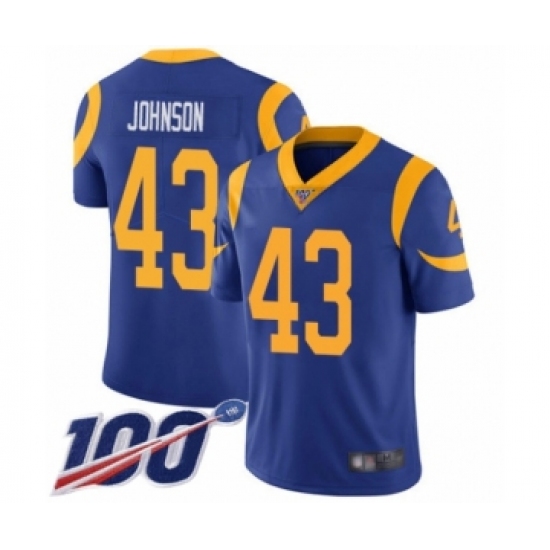 Men's Los Angeles Rams #43 John Johnson Royal Blue Alternate Vapor Untouchable Limited Player 100th Season Football Jersey - Ujersey