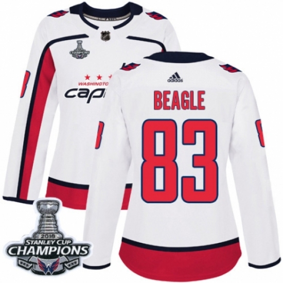 Women's Adidas Washington Capitals #83 Jay Beagle Authentic White Away 2018 Stanley Cup Final Champions NHL Jersey - Ujersey