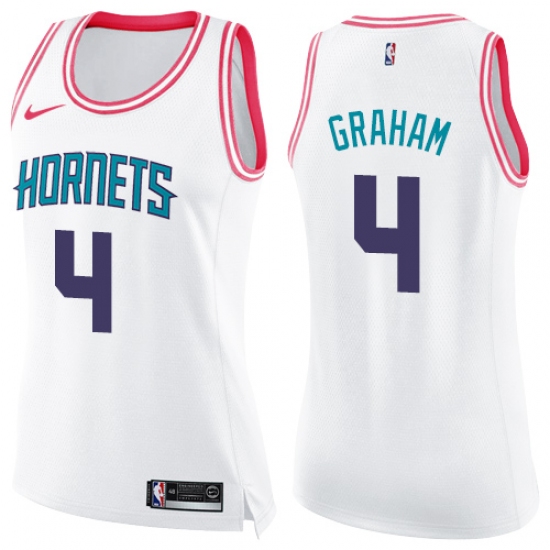 Women's Nike Charlotte Hornets #4 Devonte Graham Swingman White Pink Fashion NBA Jersey - Ujersey