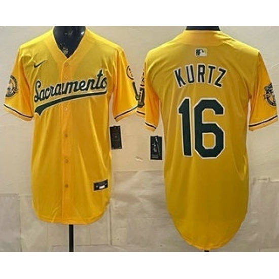Men's Oakland Athletics #16 Nick Kurtz Yellow Limited Jersey - Ujersey