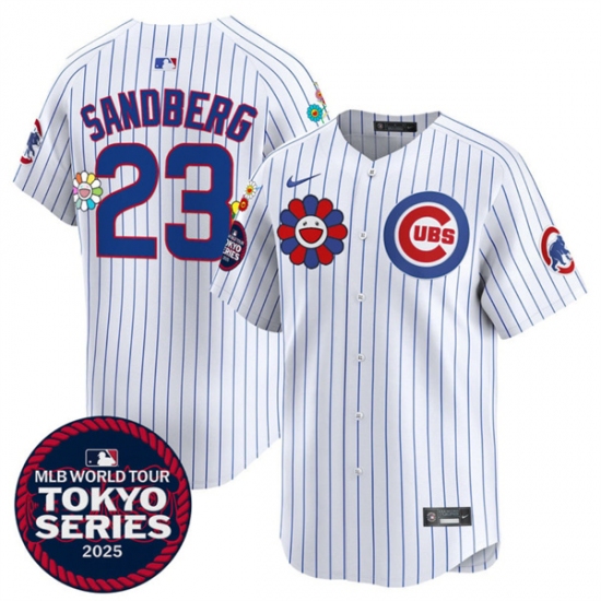 Men’s Chicago Cubs #23 Ryne Sandberg White 2025 Tokyo Series Limited Stitched Baseball Jersey - Ujersey