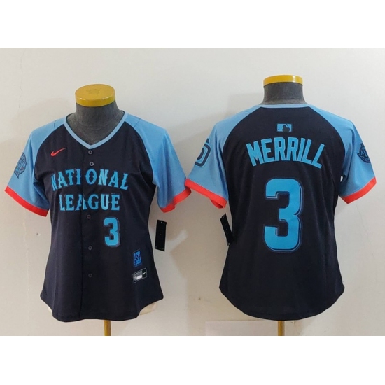 Women's San Diego Padres #3 Jackson Merrill Number Navy 2024 All Star Limited Stitched Jersey - Ujersey