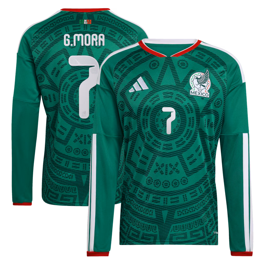 Men's Mexico National Team Gilberto Mora adidas Green 2026 Home Replica Long Sleeve Jersey - ujerseystore
