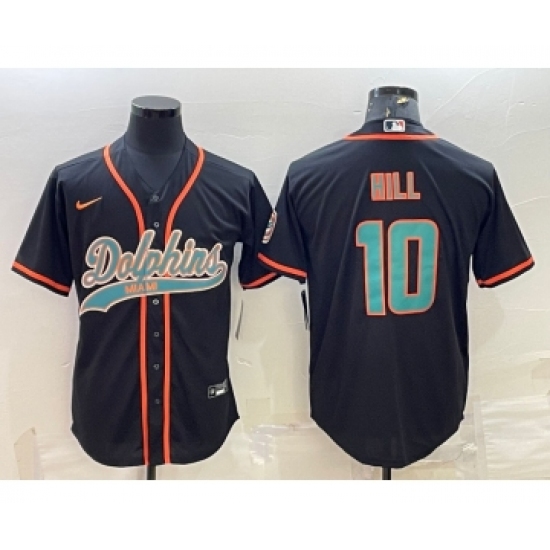 Men's Miami Dolphins #10 Tyreek Hill Black With Patch Cool Base Stitched Baseball Jersey - Ujersey