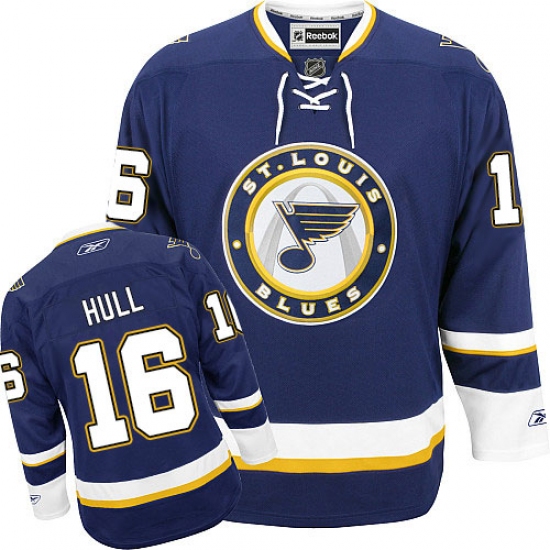 Men's Reebok St. Louis Blues #16 Brett Hull Premier Navy Blue Third NHL Jersey - Ujersey