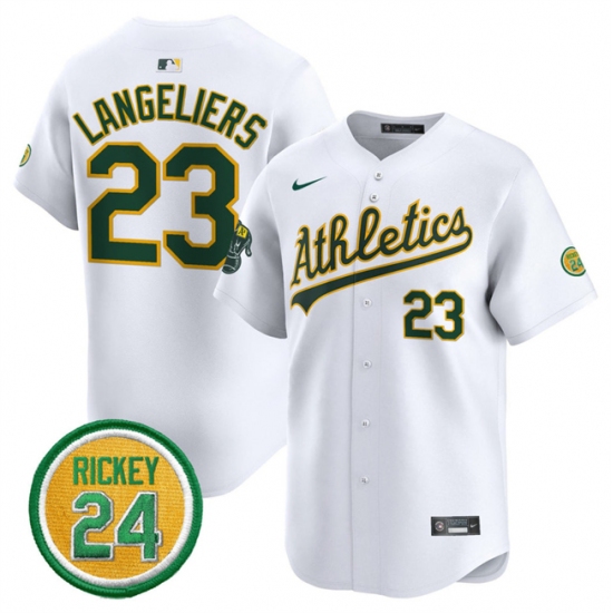 Men's Oakland Athletics #23 Shea Langeliers White 2024 Home Limited With Rickey Henderson Stitched Jersey