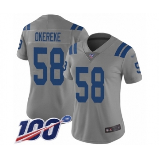 Women's Indianapolis Colts #58 Bobby Okereke Limited Gray Inverted Legend 100th Season Football Jersey - Ujersey