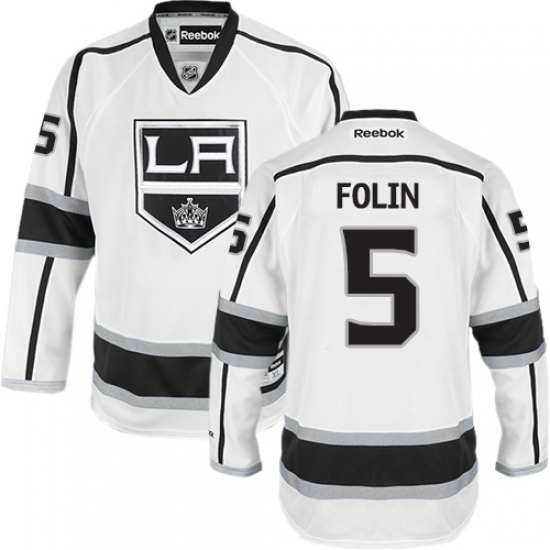Women's Reebok Los Angeles Kings #5 Christian Folin Authentic White Away NHL Jersey - Ujersey