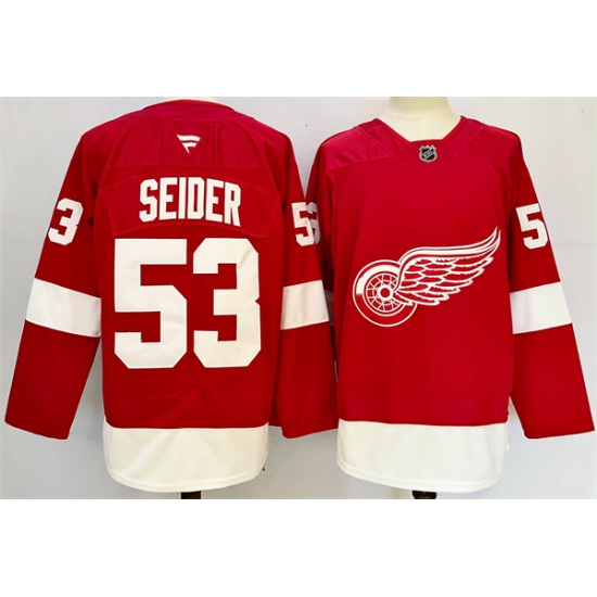 Men's Detroit Red Wings #53 Moritz Seider Red 2024-25 Home Stitched Jersey - Ujersey
