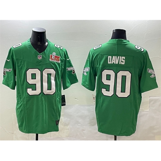 Men's Philadelphia Eagles #90 Jordan Davis Green 2025 Super Bowl LIX F.U.S.E. Throwback Vapor Untouchable Limited Stitched Football Jersey - Ujersey