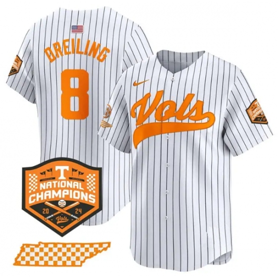 Men's Tennessee Volunteers #8 Dylan Dreiling Pinstripe 2024 Champions Vapor Limited Baseball Stitched Jersey - Ujersey