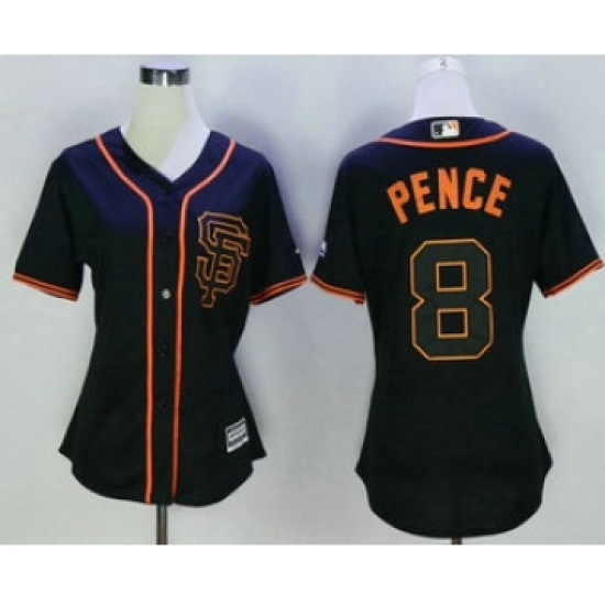 Women's San Francisco Giants #8 Hunter Pence Black SF Cool Base Baseball Jersey - Ujersey
