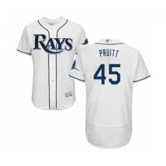 Men's Tampa Bay Rays #45 Austin Pruitt Home White Home Flex Base Authentic Collection Baseball Player Jersey - Ujersey