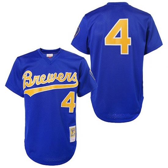 Men's Mitchell and Ness 1991 Milwaukee Brewers #4 Paul Molitor Authentic Blue Throwback MLB Jersey - Ujersey