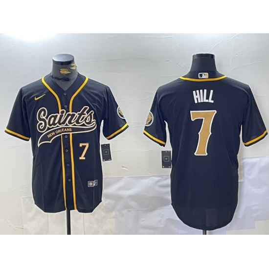 Men's New Orleans Saints #7 Taysom Hill Black With Cool Base Stitched Baseball Jerseys - Ujersey