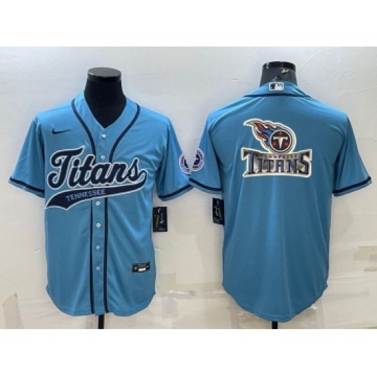Men's Tennessee Titans Blue Team Big Logo With Patch Cool Base Stitched Baseball Jersey - Ujersey