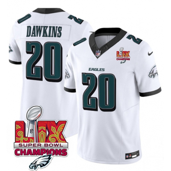 Men's Philadelphia Eagles #20 Brian Dawkins White 2025 Eagles Logo Super Bowl LIX New F.U.S.E. Vapor Untouchable Limited Football Stitched Jersey - Ujersey