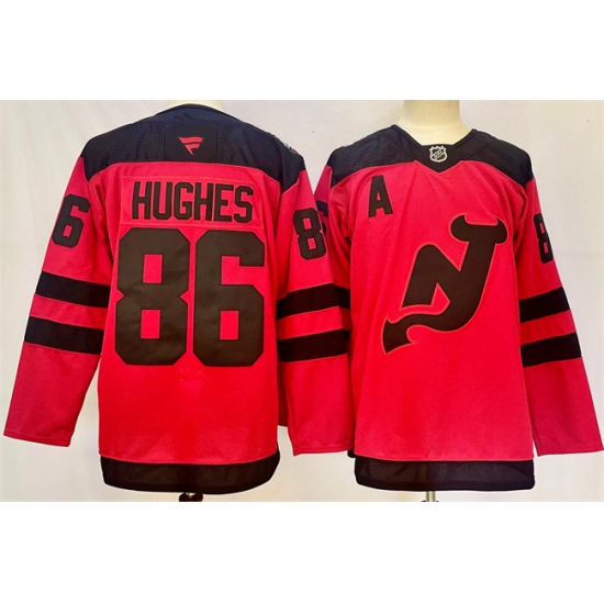 Men's New Jersey Devils #86 Jack Hughes Red 2024-25 With A Stitched Hockey Jersey - Ujersey