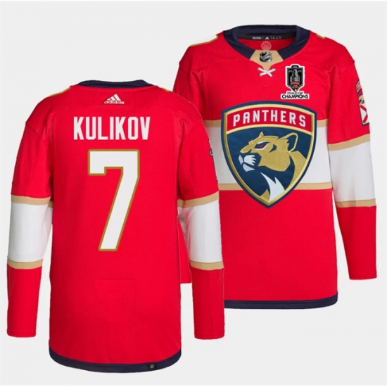 Men's Florida Panthers #7 Dmitry Kulikov Red Home 2024 Stanley Cup Champions Stitched Jersey - Ujersey