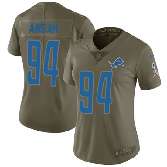 Women's Nike Detroit Lions #94 Ziggy Ansah Limited Olive 2017 Salute to Service NFL Jersey - Ujersey
