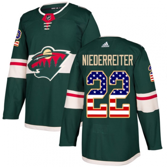 Men's Adidas Minnesota Wild #22 Nino Niederreiter Authentic Green USA Flag Fashion NHL Jersey - Ujersey