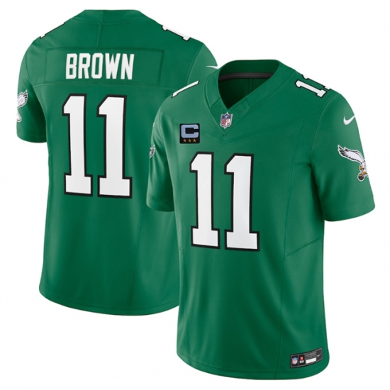 Men's Philadelphia Eagles #11 A.J. Brown Kelly Green 2025 F.U.S.E. With 3-Star C Vapor Untouchable Limited Throwback Stitched Football Jersey - Ujersey