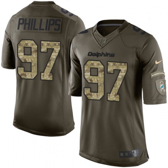 Youth Nike Miami Dolphins #97 Jordan Phillips Elite Green Salute to Service NFL Jersey - Ujersey