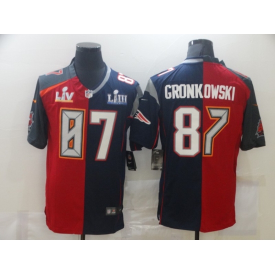 Men's Tampa Bay Buccaneers #87 Rob Gronkowski Blue Red Bowl LV Bowl LIII Limited Split Fashion Football Jersey - Ujersey