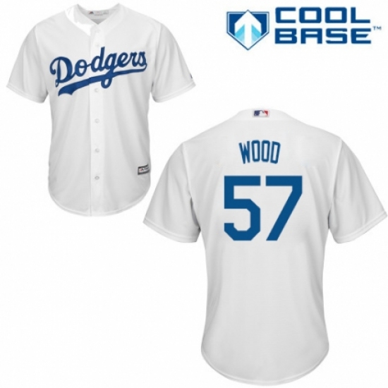 Youth Majestic Los Angeles Dodgers #57 Alex Wood Authentic White Home Cool Base MLB Jersey - Ujersey