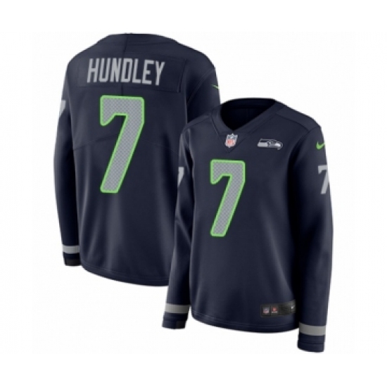 Women's Nike Seattle Seahawks #7 Brett Hundley Limited Navy Blue Therma Long Sleeve NFL Jersey - Ujersey
