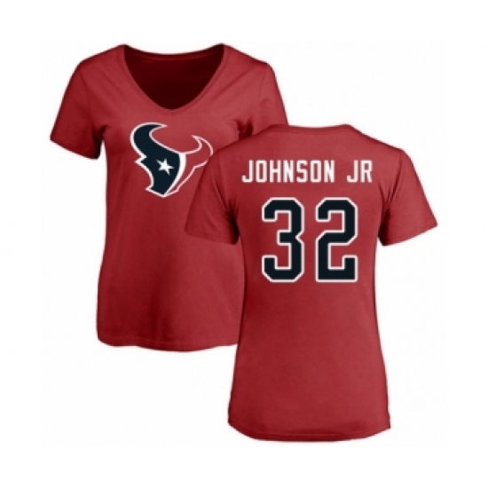Football Women's Houston Texans #32 Lonnie Johnson Red Name & Number Logo T-Shirt - Ujersey